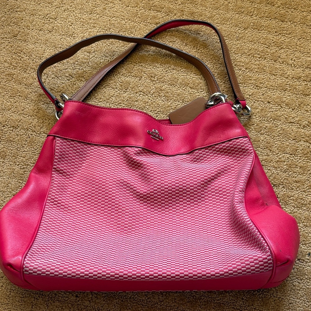 Coach F57540 Legacy Jacquard Lexy Shoulder Bag- Milk Bright Pink